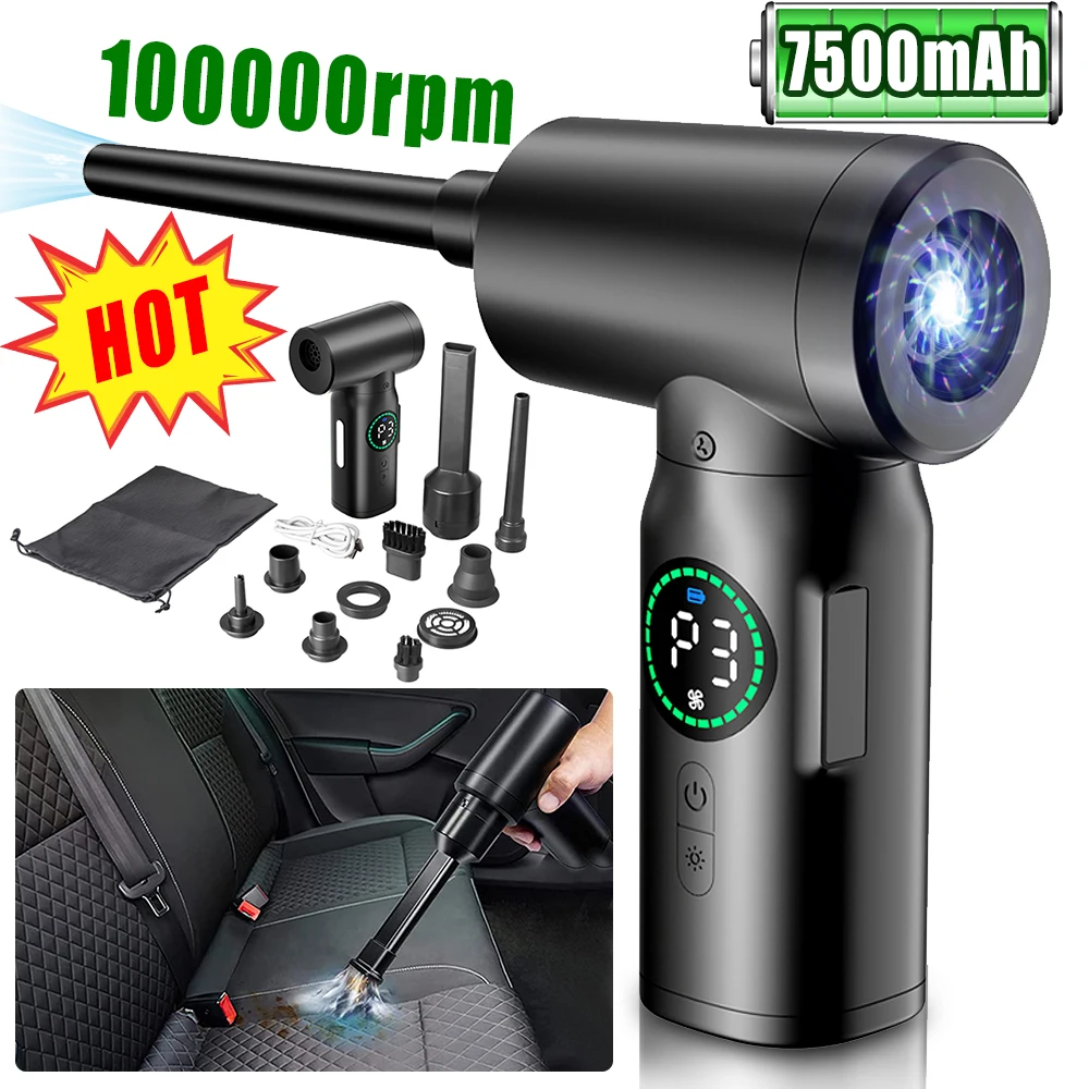 100000PRM draagbare persluchtstofdoek 2 in 1 blazer en stofzuiger met LED-licht voor thuisauto PRO stofzuiger 7500mAh