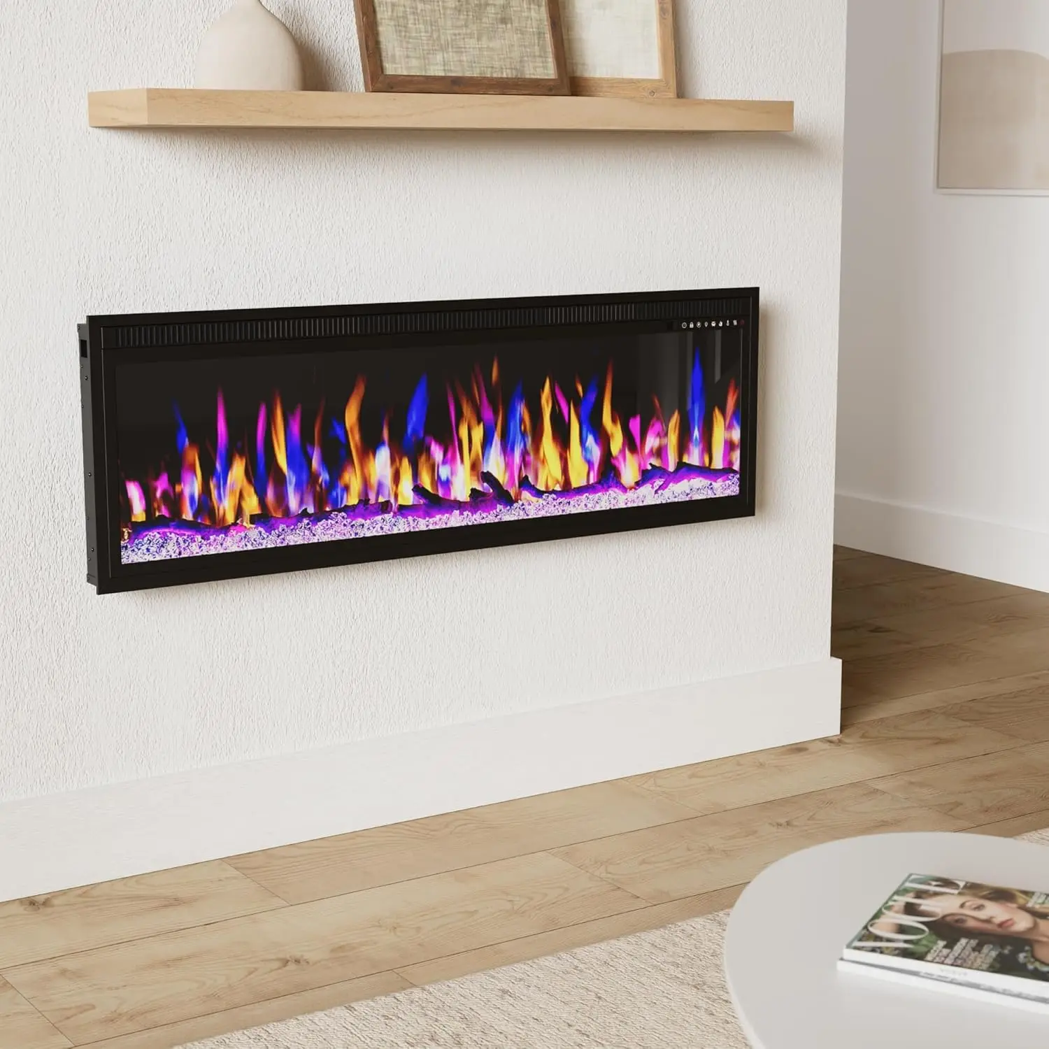 

50" WiFi-Enabled Electric Fireplace Heater, Recessed in-Wall and Wall-Mounted Linear Fireplace,Compatible with Alexa