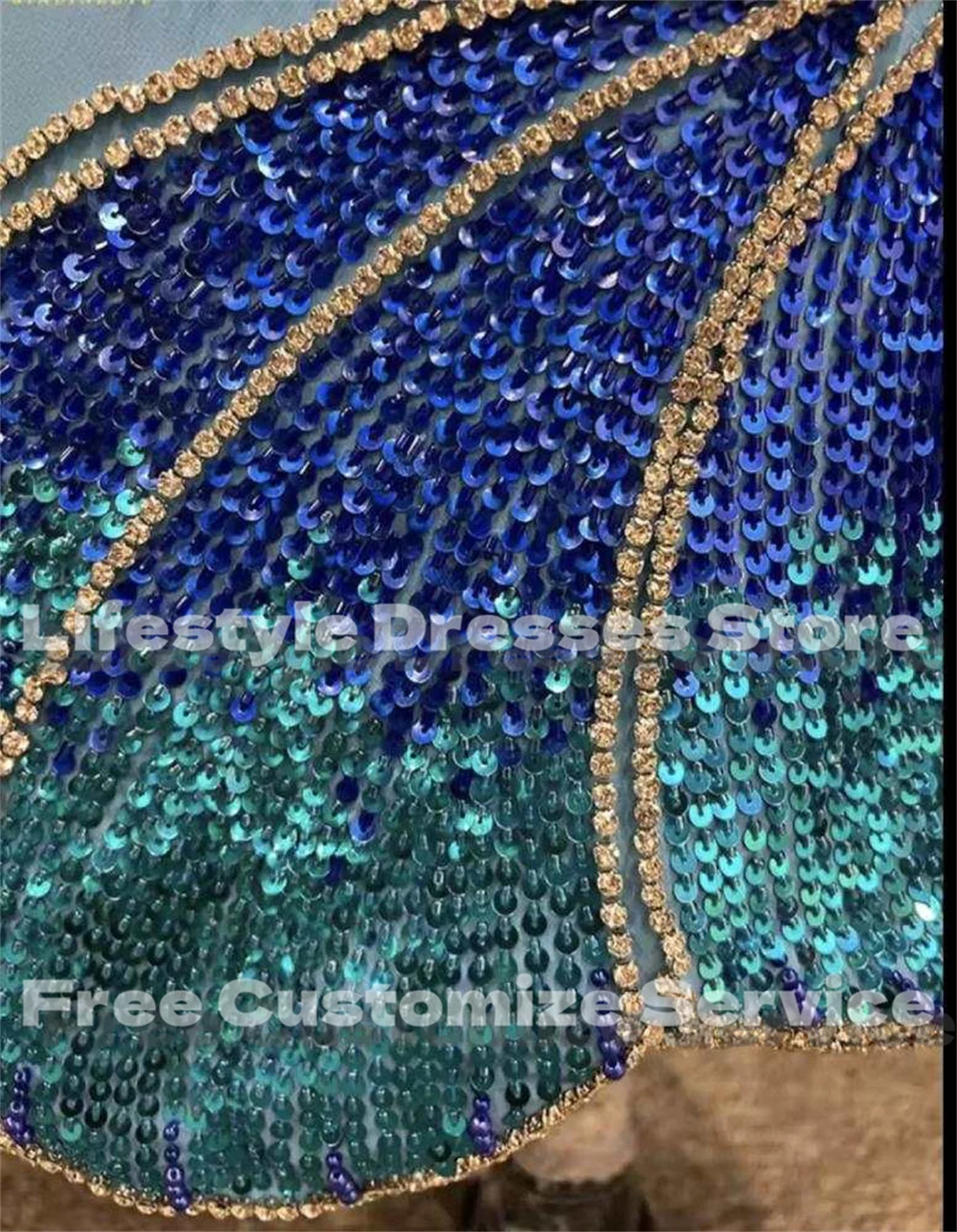 Customized Butterfly Beads Sequins Luxury Evening Dresses Back Tail Chic Prom Dress For Formal Occasion Blue Elegant Party Gown