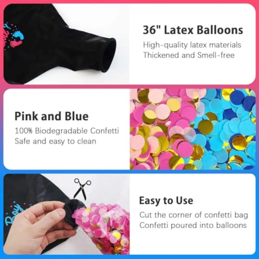 Globos de revelación de género, Ideas Pop, 2 uds., 36 ", globos Jumbo negros para bebé o niña con confeti azul y rosa para Revelacion de Sexo d