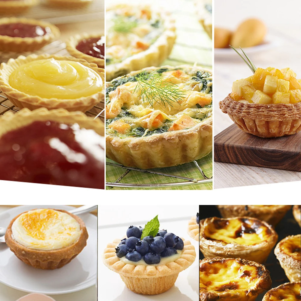 4/6/8/12pcs Non-stick Tart Mold Quiche Flan Pan Carbon Steel Tart Pans Cupcake Reusable Egg Tart Tartlet Baking Mold Muffin Cup