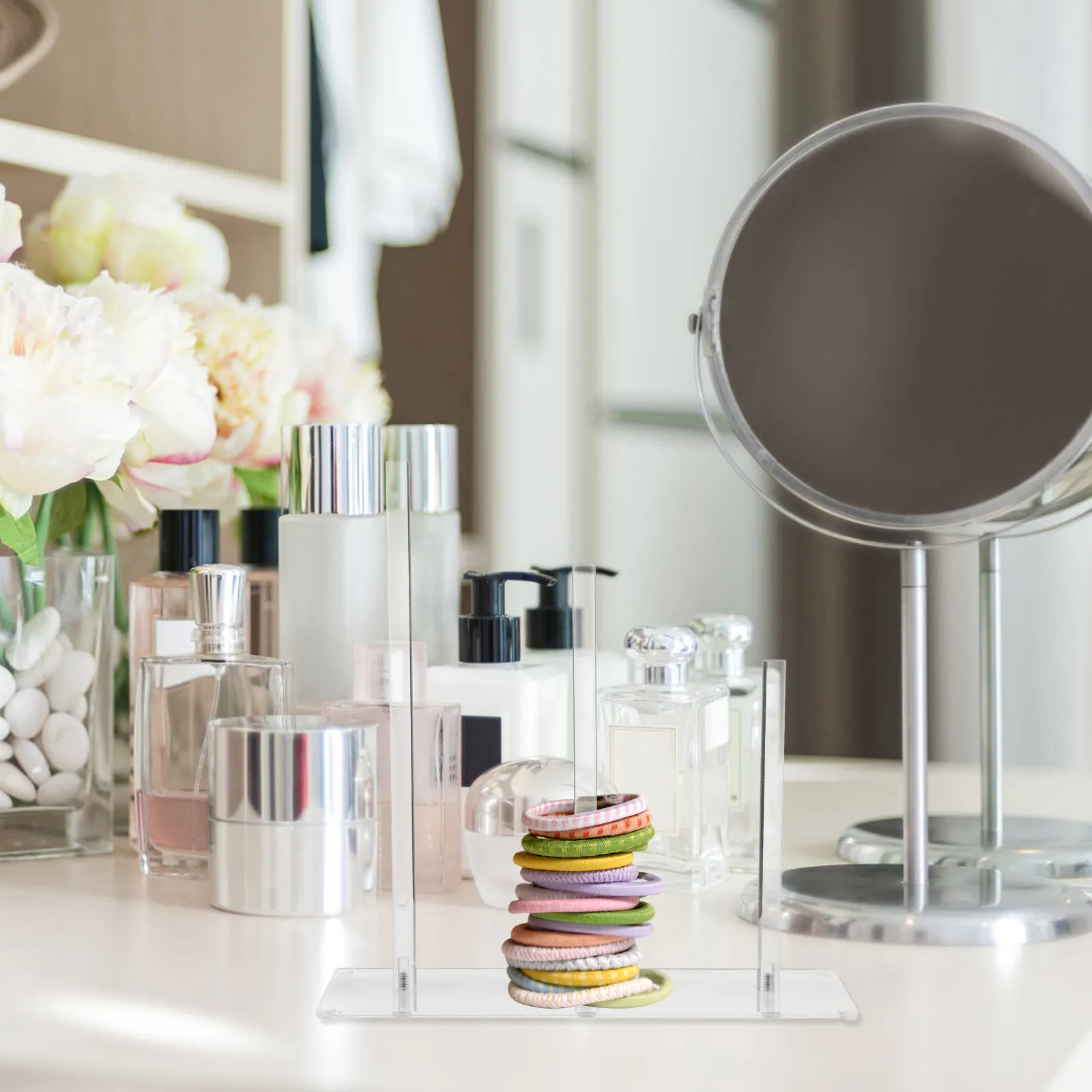 3-Tier Transparent Acrylic Hair Accessories Organizer Scrunchie Display Stand Hair Tie Holder for Vanity Dresser Bathroom