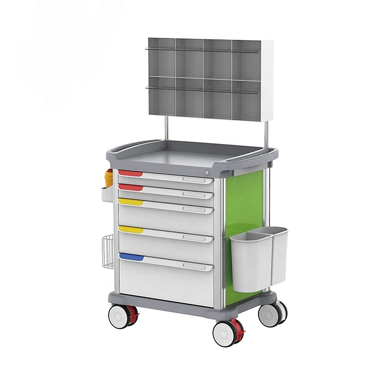 Hospital ABS medical clinical drug delivery trolley anesthesia cart with drawer caster