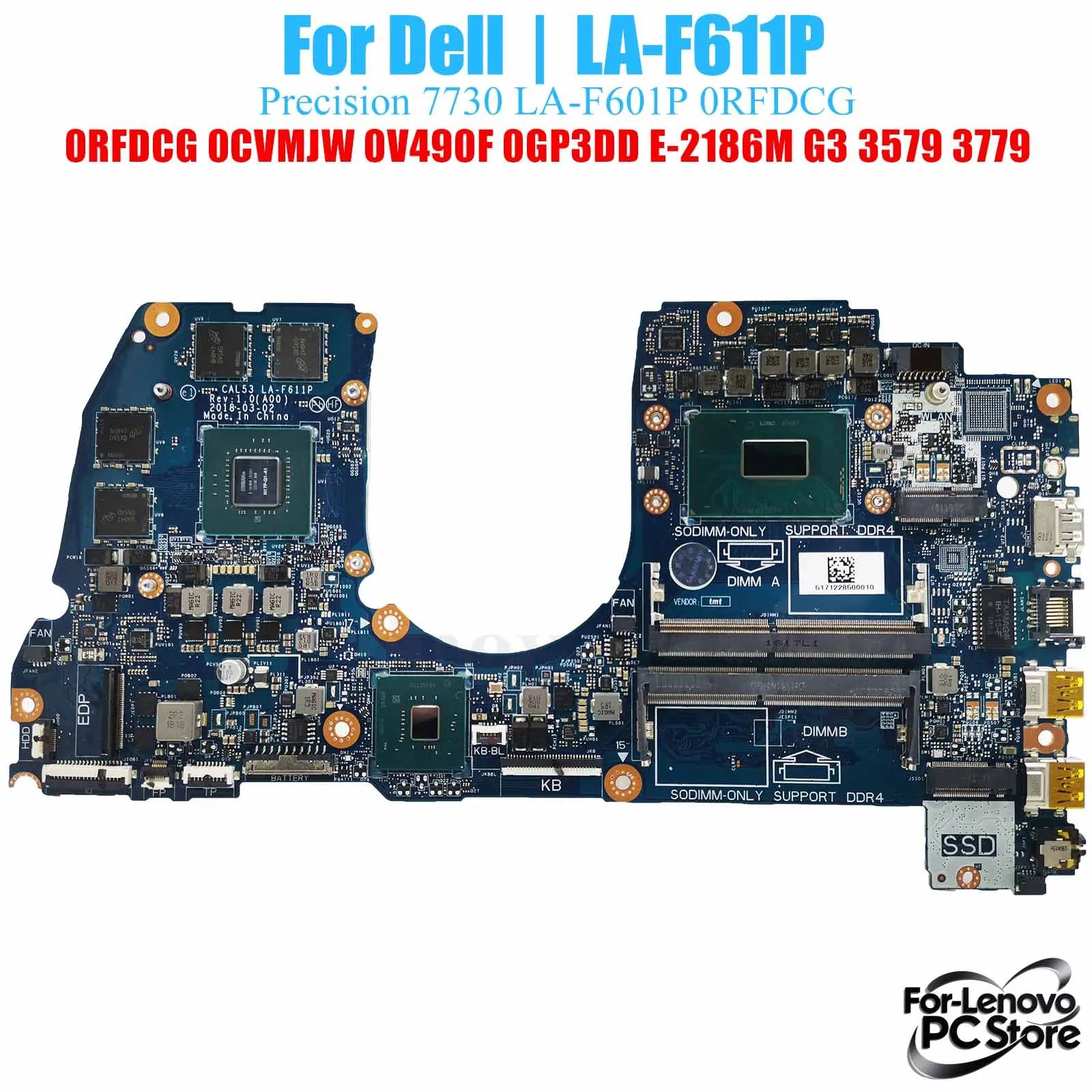 

LA-F611P For DELL Inspiron G3 3579 3779 LA-F611P Mainboard i3 i5 i7 CPU 100% Tested Laptop Mainboard