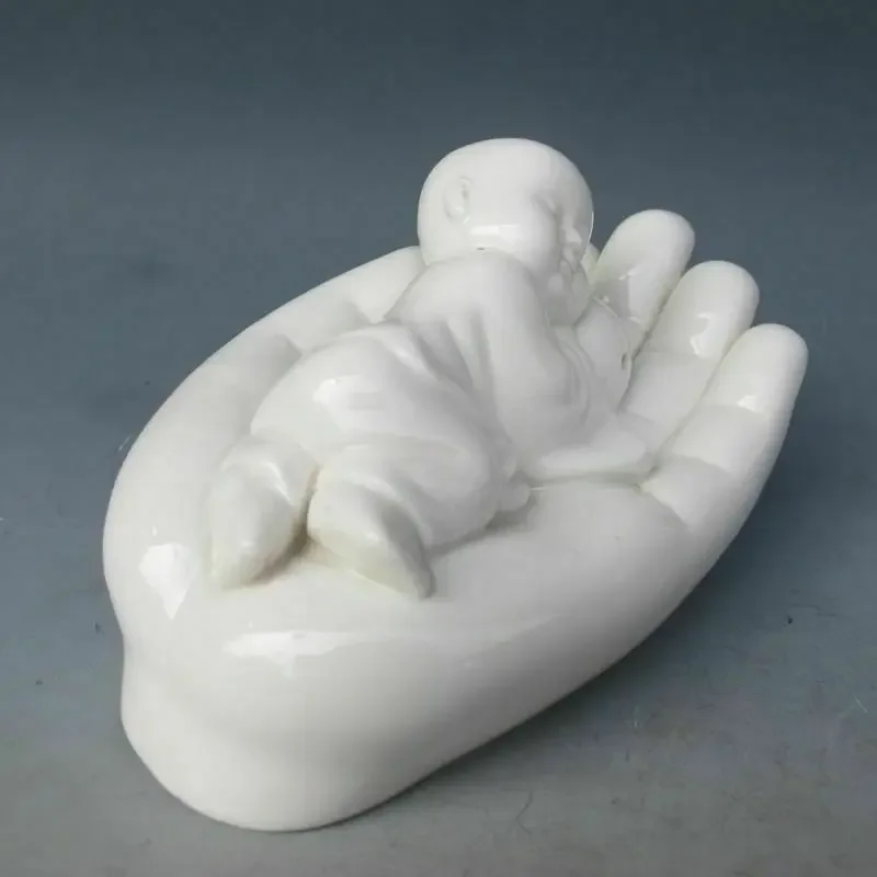 Chinese Collectible Old Handwork White Porcelain Child Sleep Buddha Hand Statue