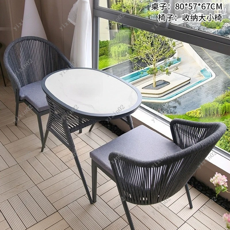 Outdoor Leisure Rattan Chair Aluminum Frame Small Table Set for Patio Balcony