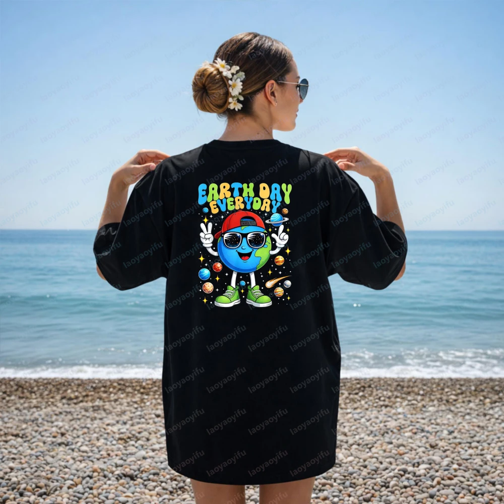 Happy Earth Day 2026 Save The Planet Earth Day Everyday Cotton T-Shirt Goth Kawaii Clothes Oversized T Shirt T Shirt Women Tops