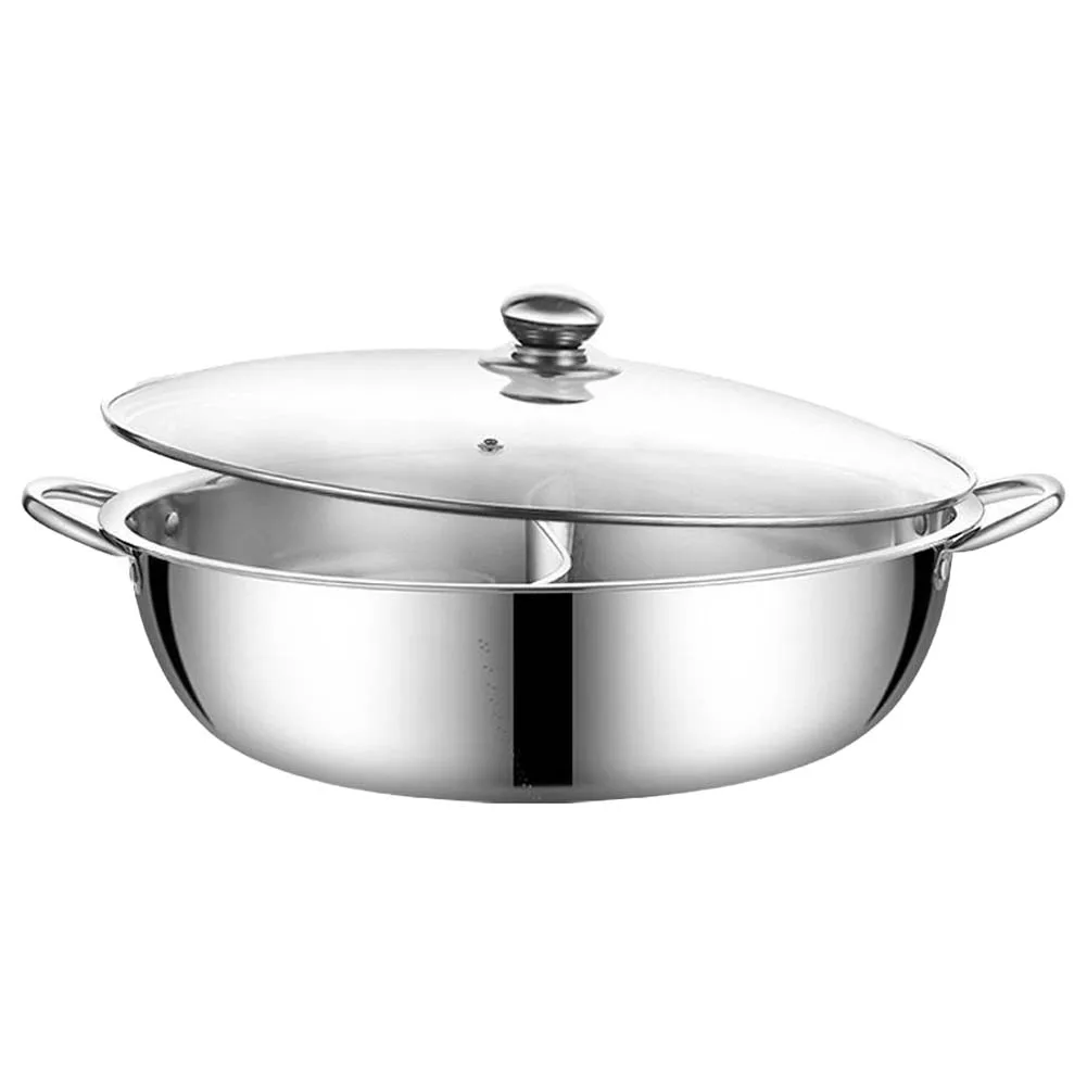 

Chinese Hot Pot with Lid Thicken Stainless Steel 2 In 1 Divided Hotpot Kitchen Cooking Pan with Cover Gas Stove Induction Cooker