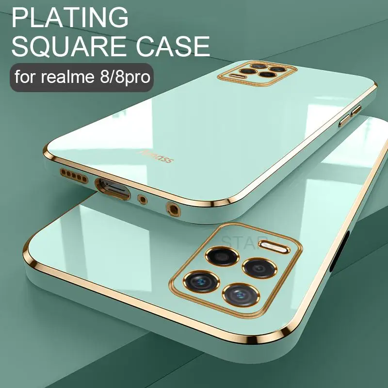 Luxury Plating Gold Frame Phone Case On For Oppo Realme 8 Pro 4g Realme8 8pro Soft Silicone Tpu Back Cover