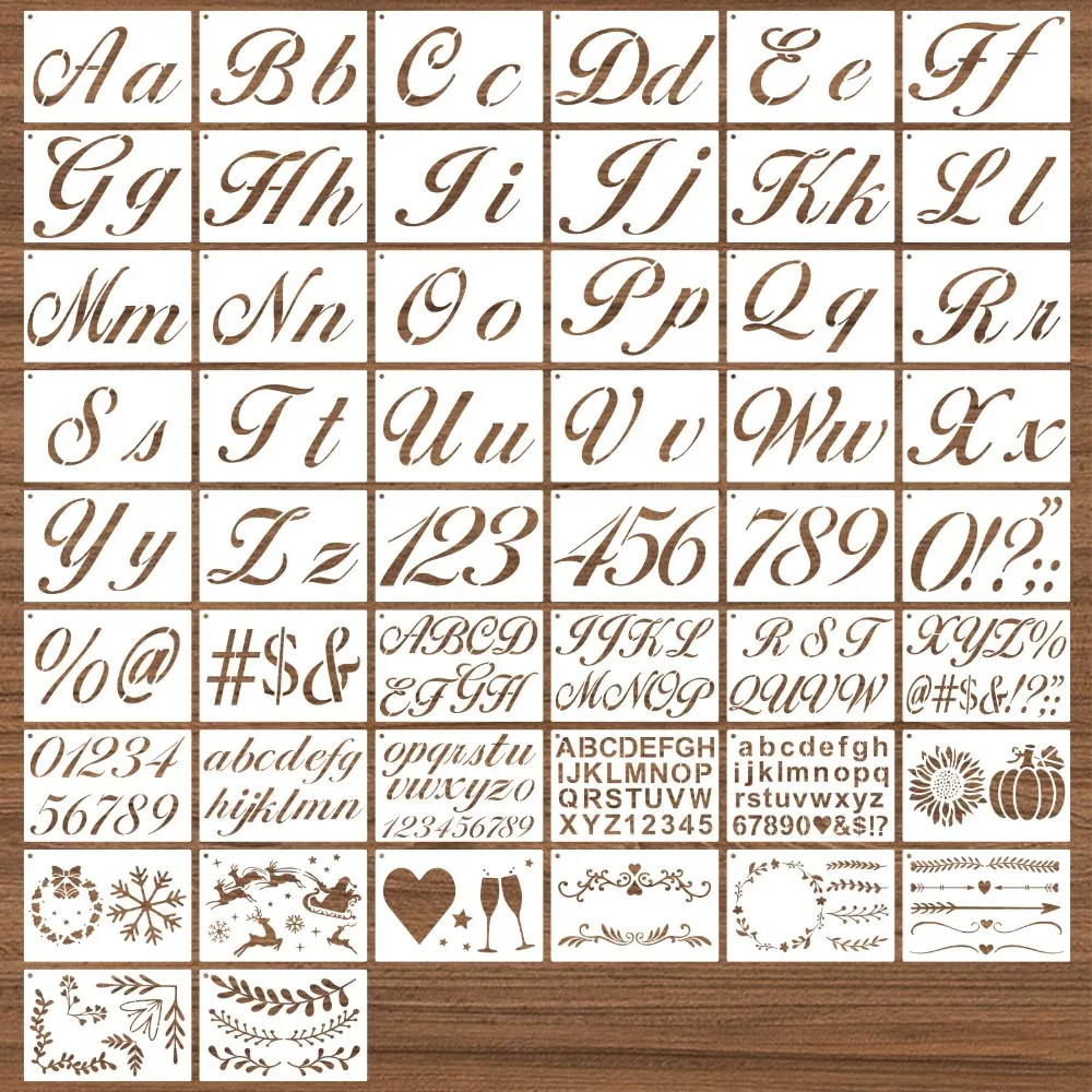50pcs/set Letter DIY Painting Stencil Set Hollow Reusable Spray Painting Stencils Washable PET Painting Templates Card Making