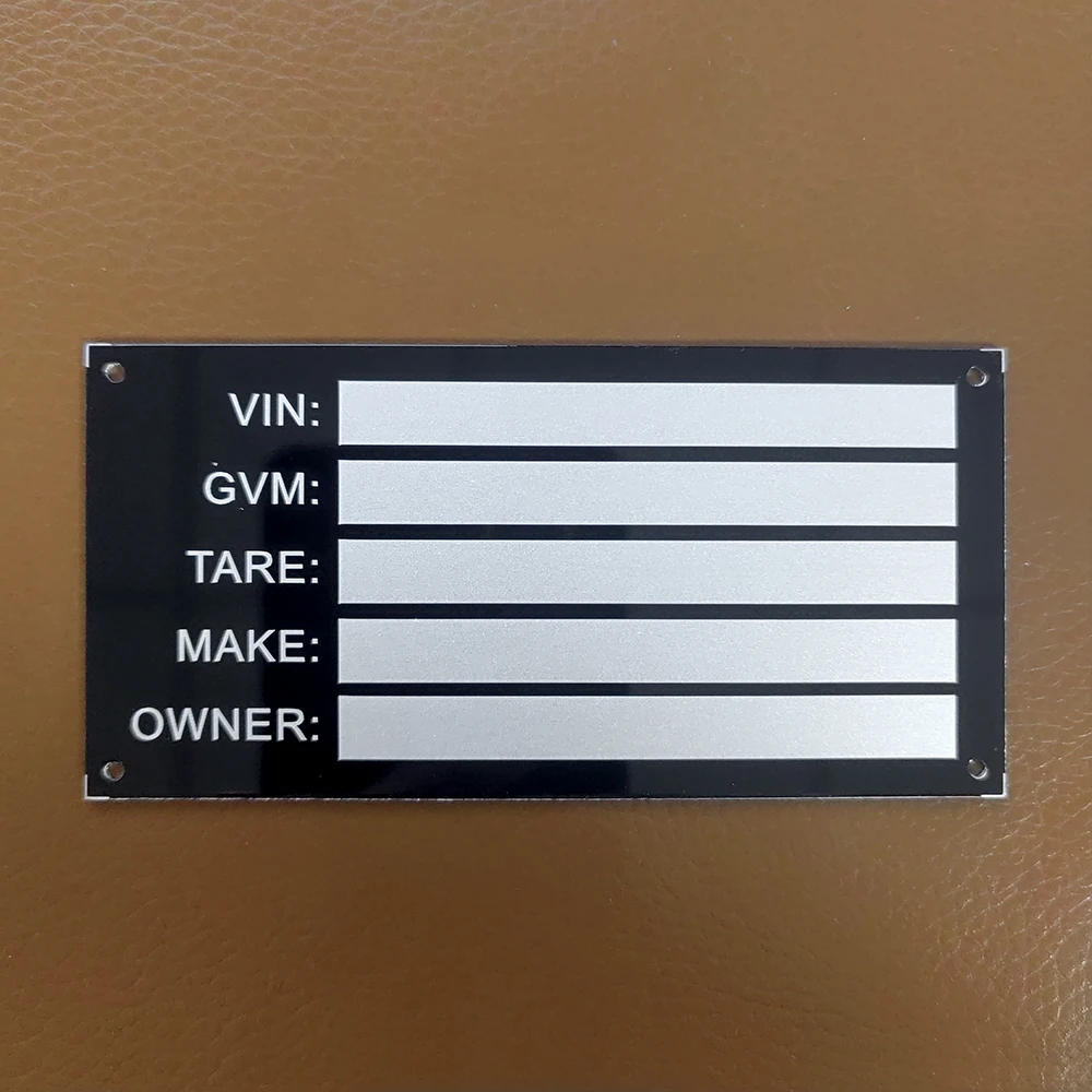 Blank or Engraved Aluminum Vehicle Serial Number ID Tag Trailer Weight Plate GVM TARE MAKE OWNER VIN Chassic RV Camper Parts