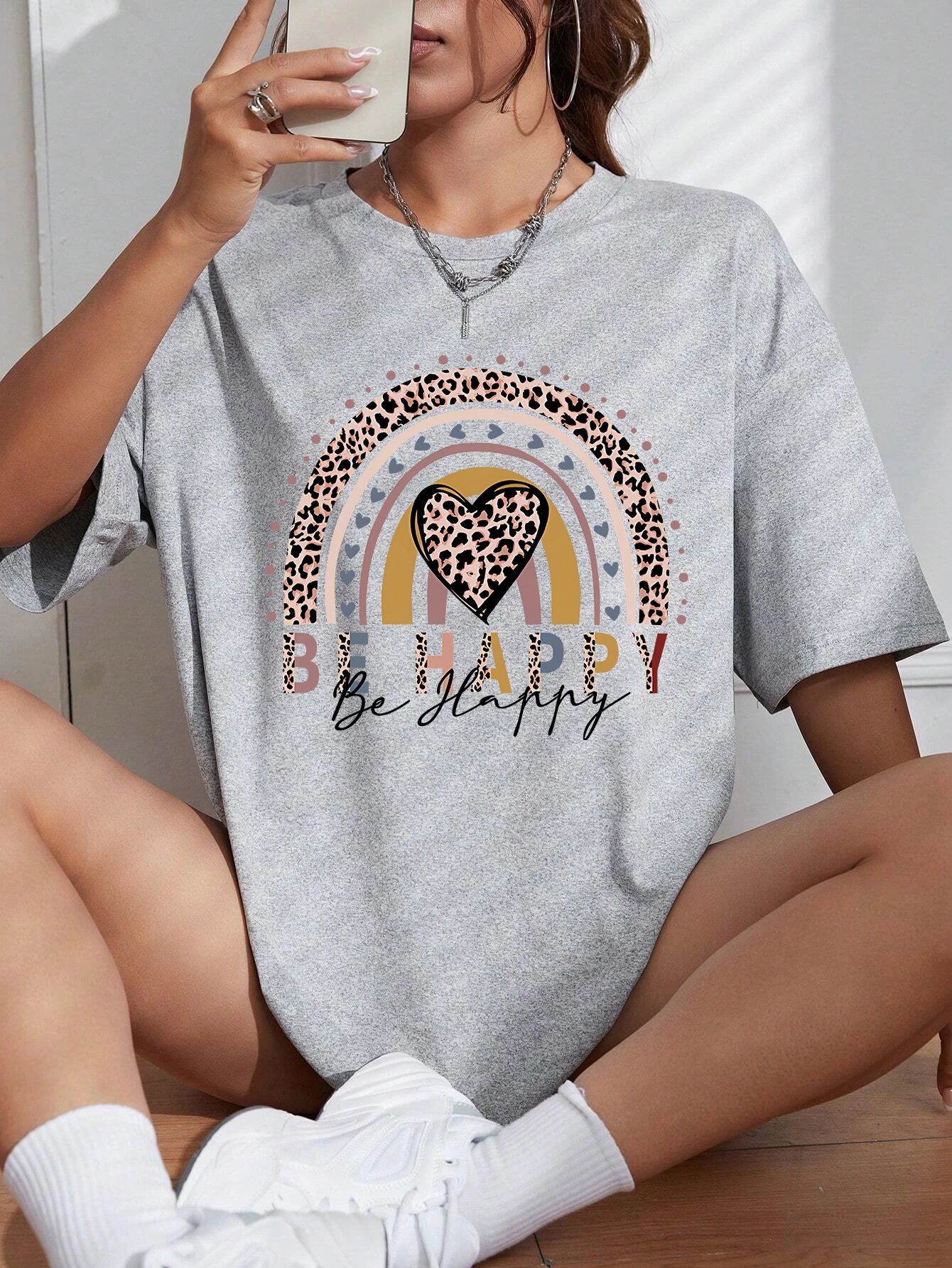 Leopard Heart And Letter Graphic Women T-Shirt Summer Cotton T Shirt Street Brand Streetwear Soft Brand Breathable T Shirts