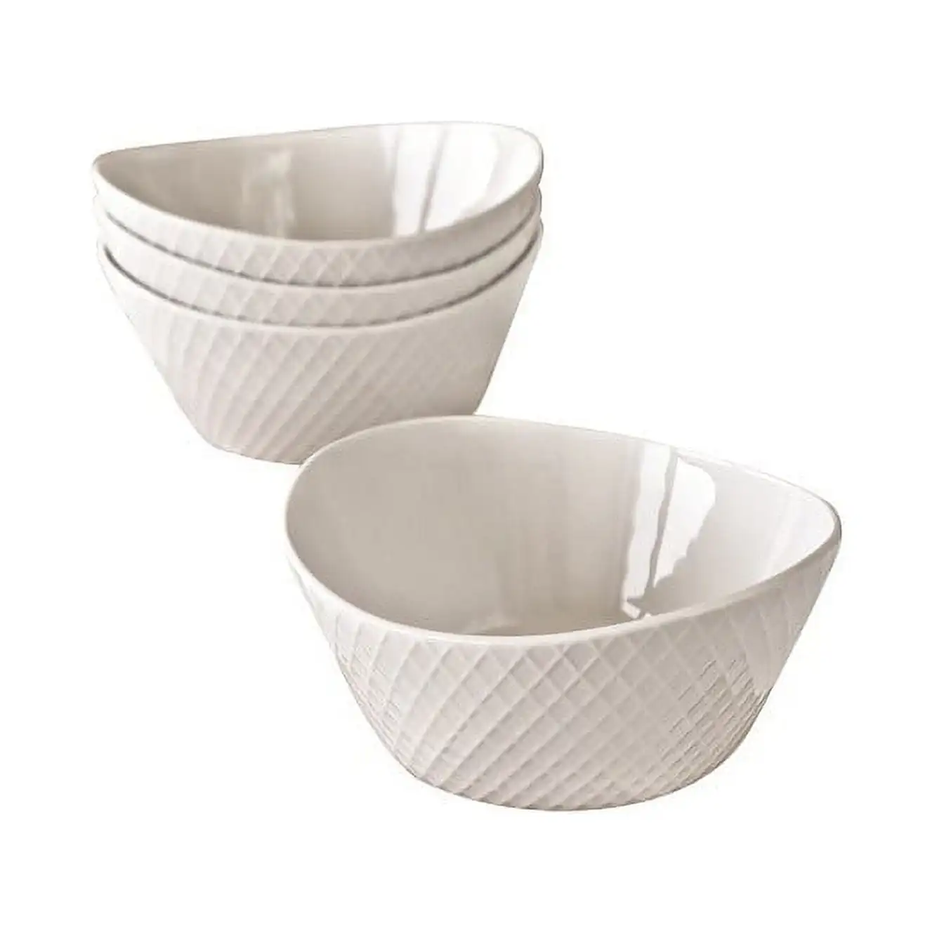 

Porcelain Serve Bowl, Diamond Texture, Set of 4, White