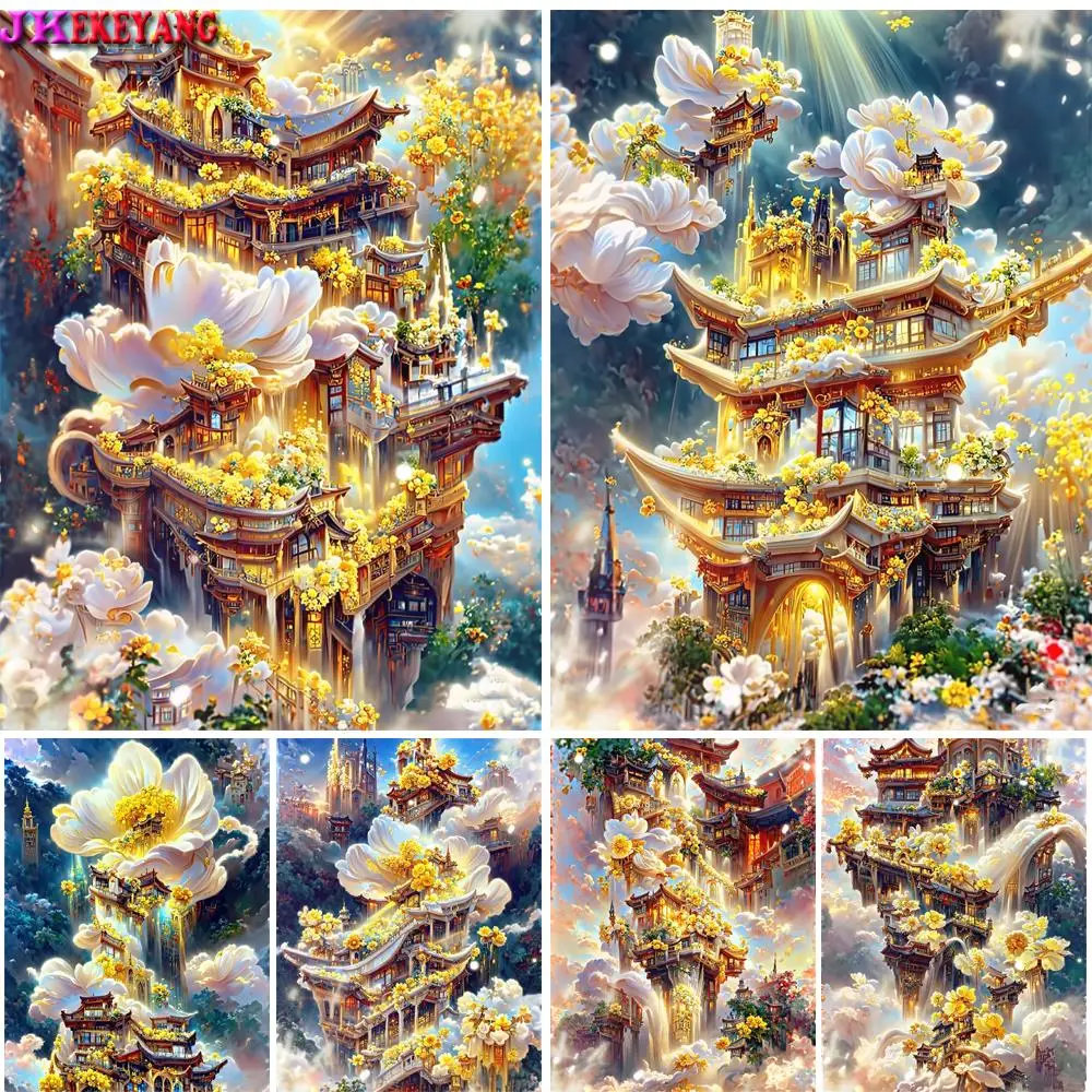 5D Diy Diamond Embroidery Fantastic Palace And Flowers DIY Diamond Painting Needleworks Cross Stitch Home Decoration Y5348