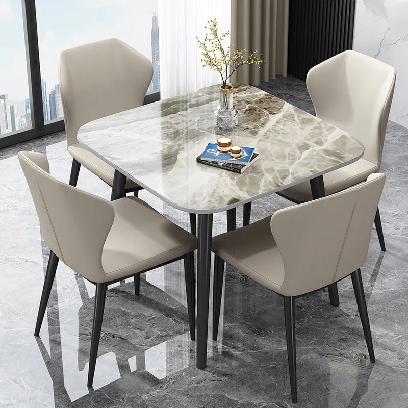 #Modern Simple Square Rock Slab Dining Table Modern Design Reception Negotiation Table Balcony Table And Chair Combination