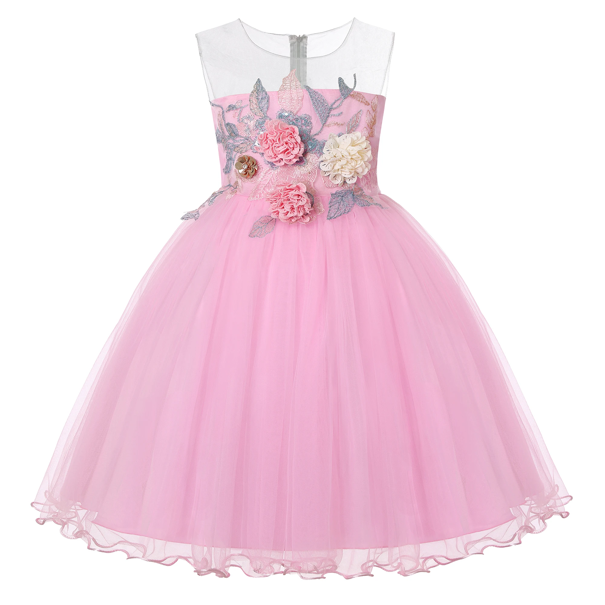 Girls Gauze Pompadour Dress Lace Holiday Fashionable Elegant Special Occasions Outfit Children's Clothing