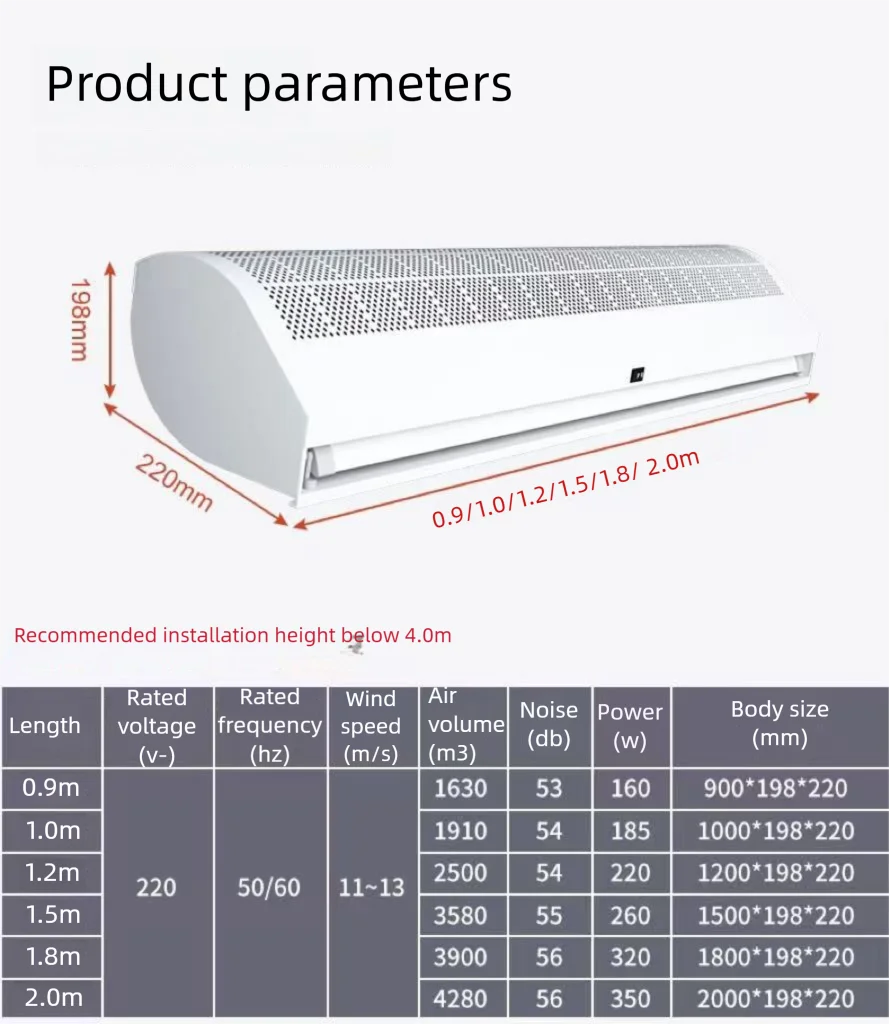 1.2m/48 Inch  Cross Flow Natural Wind Air Curtain for Doors With Switch, Remote Control, Magnetic Switch air Curtain