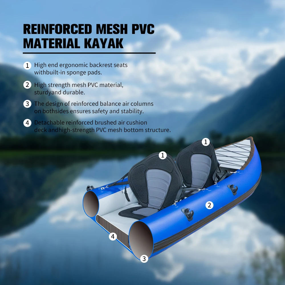 High Performance PVC Customized Professional Drifting 2 Person White Water Inflatable Canoe with High Pressure Floor