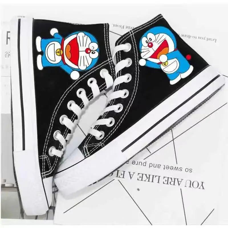 Doraemon echte Bilder schwarz weiß 2025, neue Frühling, Herbst, Winter, Mann, Segeltuchschuhe, lässig, Drop-Shipping, Damen-Skateschuhe