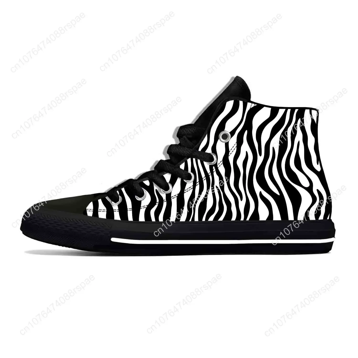 Sapato de pano casual masculino e feminino com estampa zebra, tênis respirável confortável, estampa 3D, moda popular, top alto