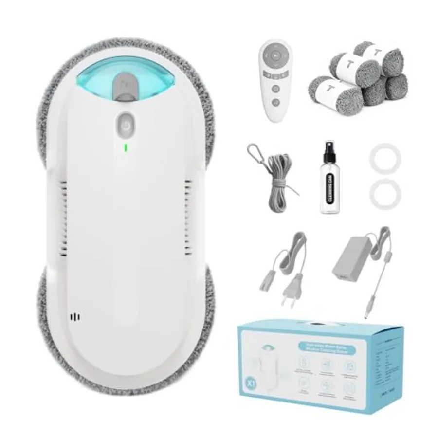 

Window Cleaning Robot - Double Helix 4800-6400Pa Suction, Dual Ultrasonic Spray, 85ml Tank, Edge Detection, Anti-Drop, 3 Cleani