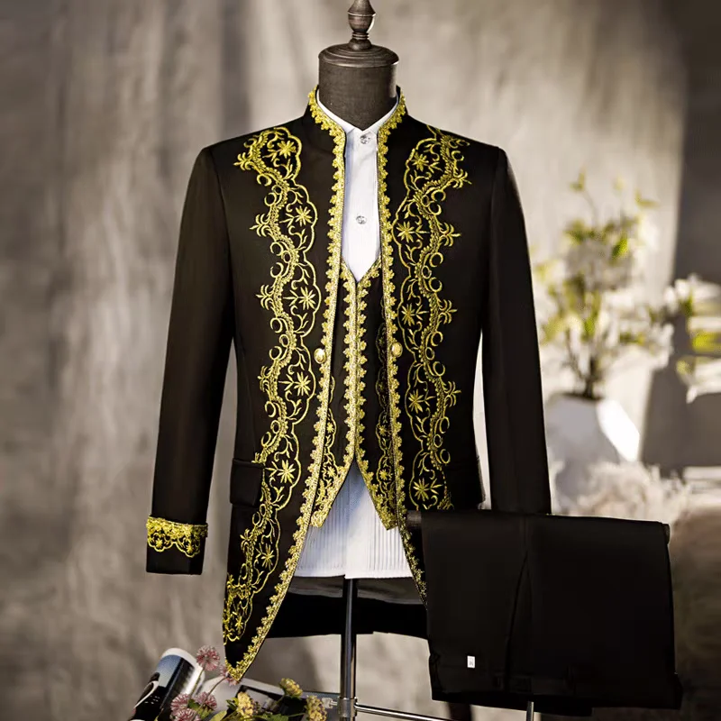 

Men's Palace Vintage Dress Suit 3-Pieces Set Medieval Drama Male Prince Stage Cosplay Performance Costume Blazer+Vest+Pants