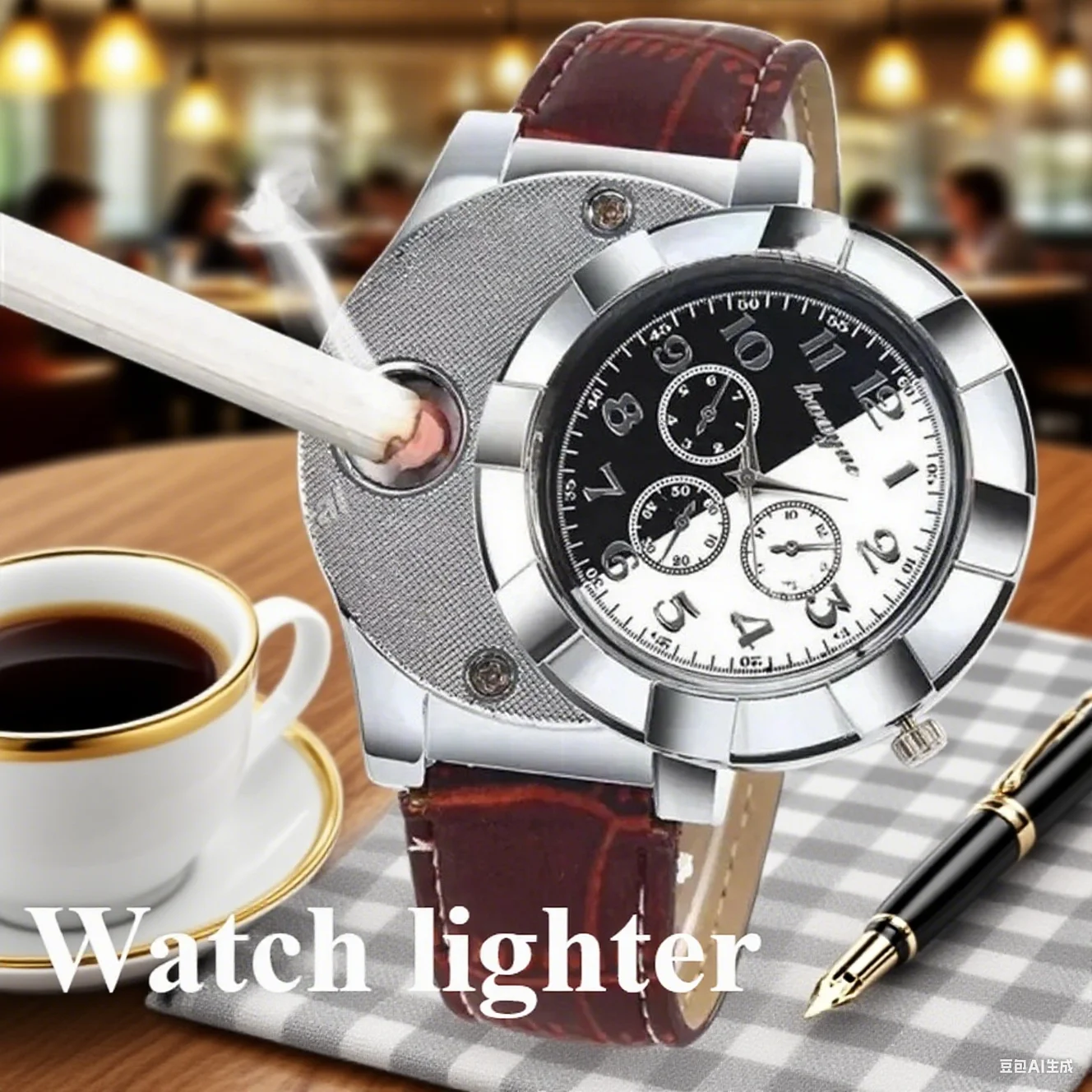 

Metal Multifunction Quartz Electronic Watch For Men Cigarette Lighter USB Charging Silicone Watch Three Fake Eyes Men's Gifts