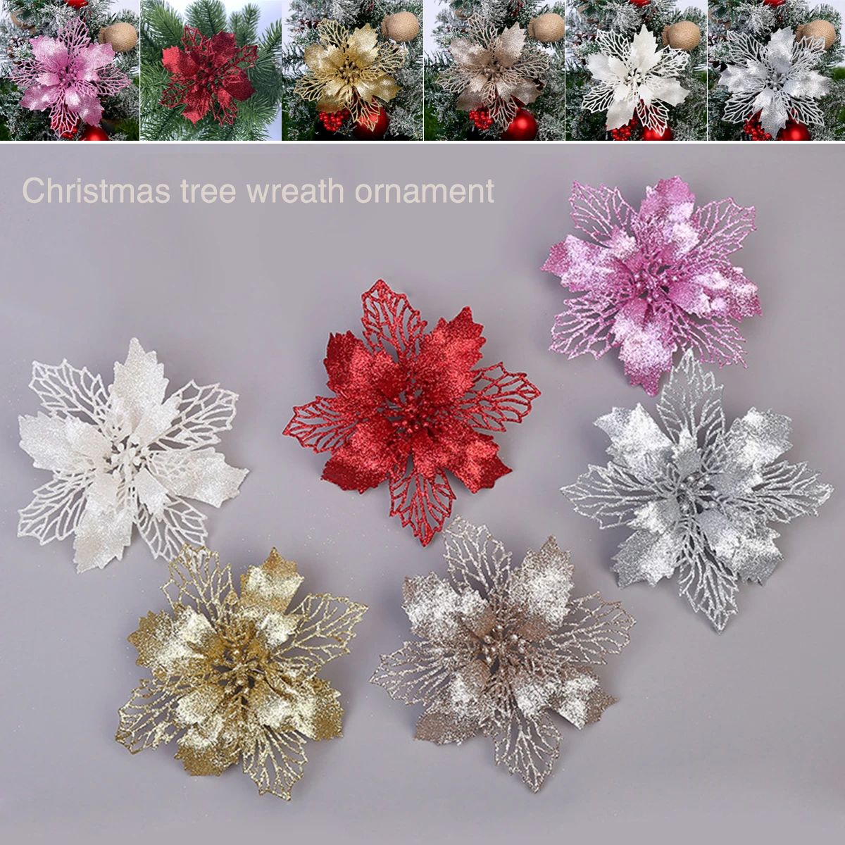 

Practical 10Pcs 9CM Christmas Decoration Artificial Flowers Tree Pendant Ornaments Home Decor New Year Party Supplies