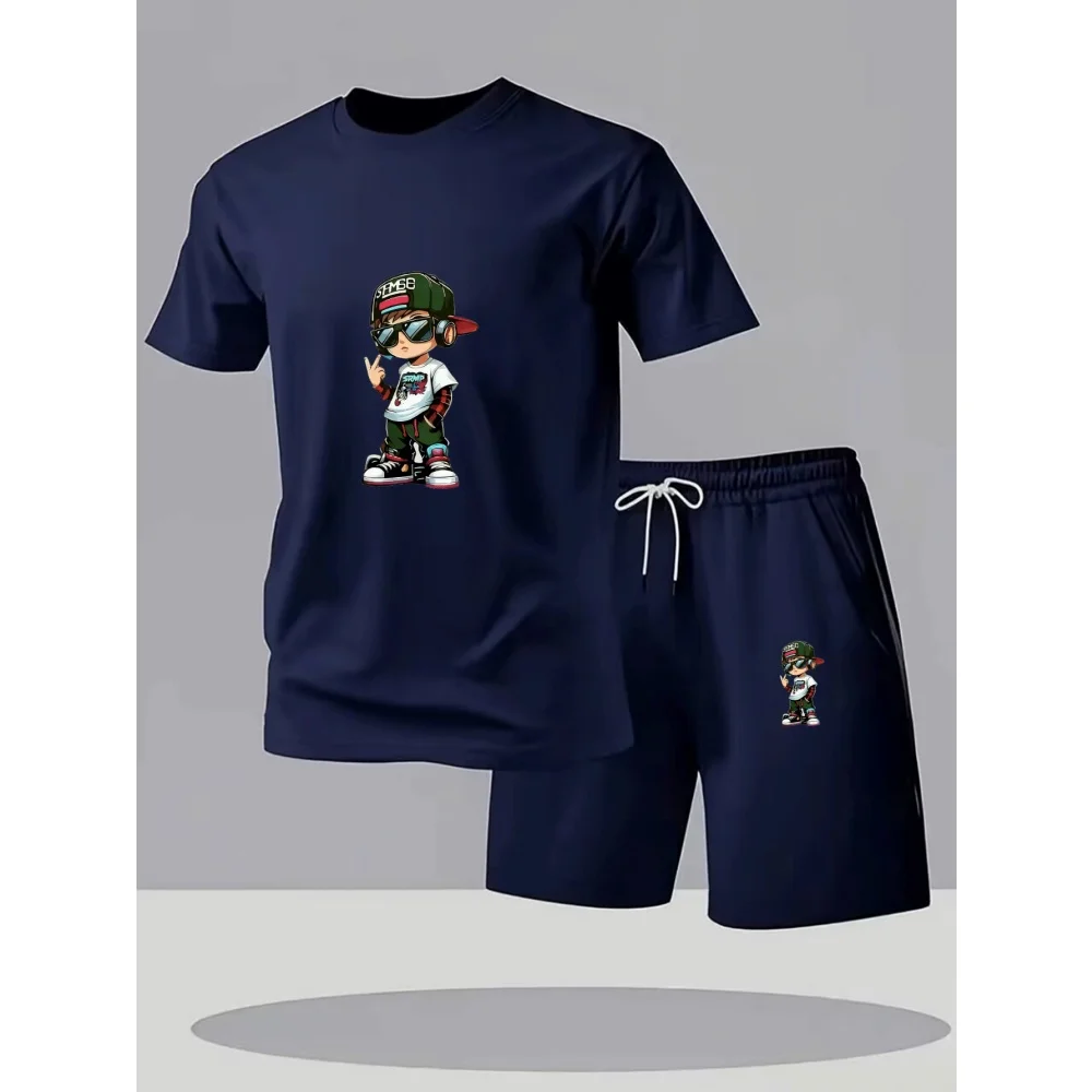 Hot Sale Summer Men's Short Sleeve T-Shirt + Shorts Set Breathable Quick Dry Casual Sports Suit Round Neck Fitness Home Outdoor view 6