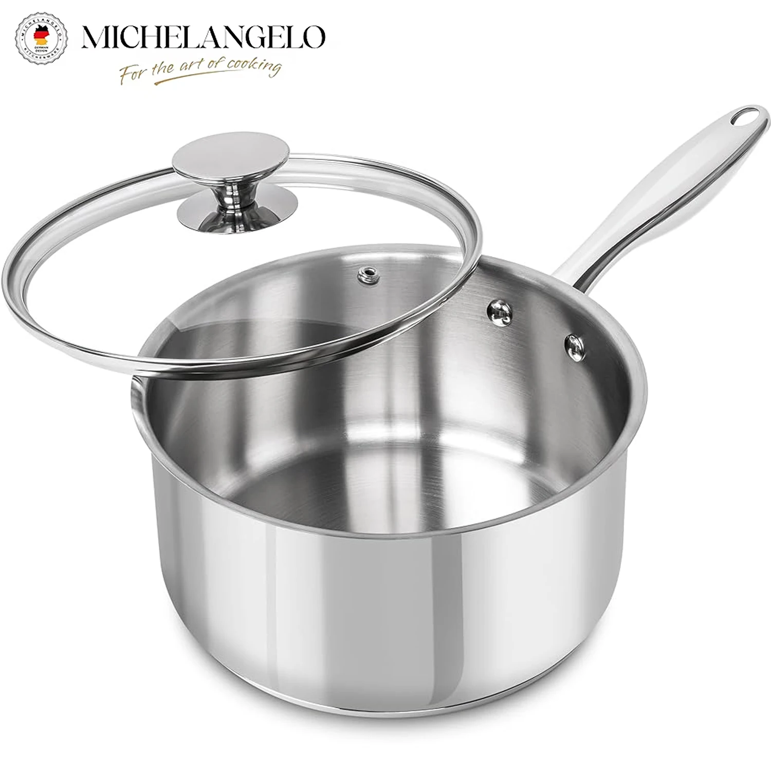

MICHELANGELO 3QT Saucepan with Lid Stainless Steel Soup Pot Stew Pot Thick Bottom Stock Pots Induction Compatible