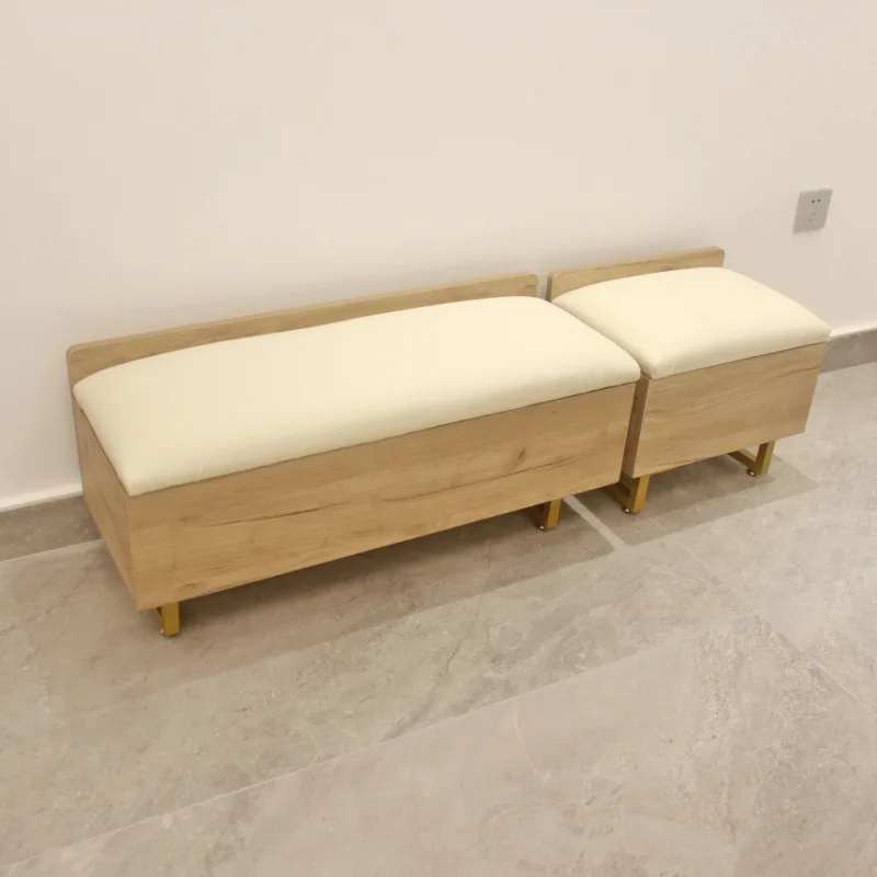 

Slim Storage Ottoman for Bed End/Salon, Natural Finish Shoe Seat Upholstered Bench Muebles Wood Entryway Bench