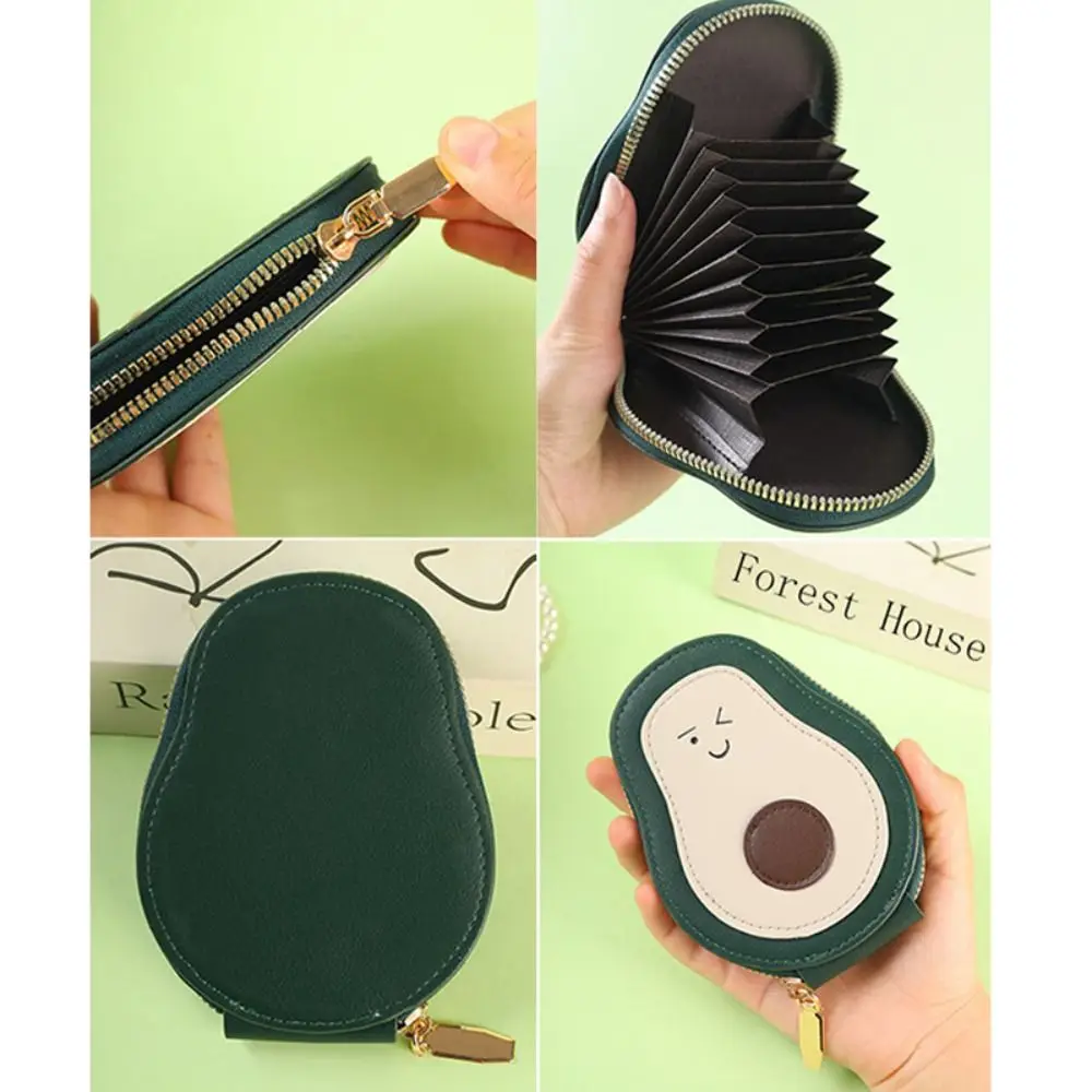 Creative PU Leather Mini Card Wallet Large Capacity 11 Card Pockets Business Card Case Cartoon Avocado ID Card Holder Men