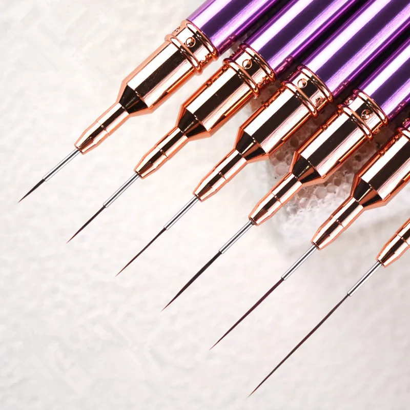 แปรงเพ้นท์ลายเส้น ขนาด 6/9/12/15/18/25 มม. ด้ามโลหะสีม่วง สำหรับงานศิลปะ DIY วาดเส้น ลายเส้น ดอกไม้ ปากกาเพ้นท์เจล UV