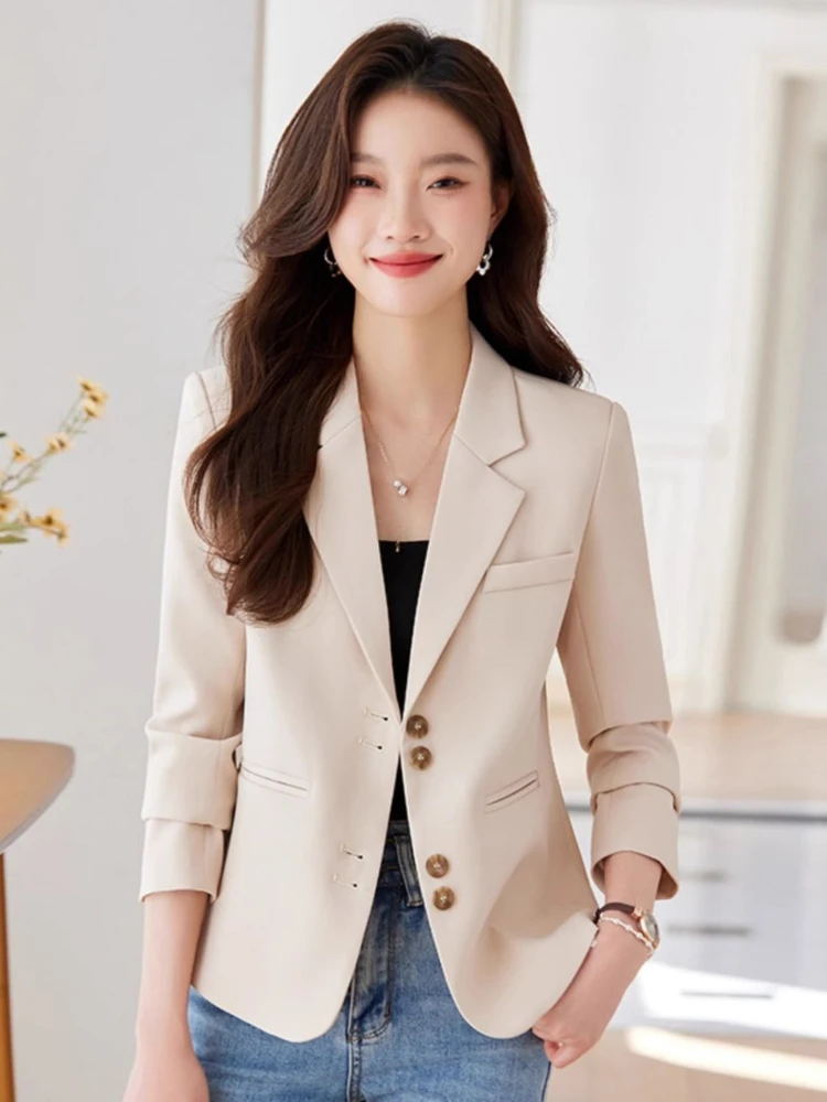 

Новое поступление 2025, женский однобортный пиджак премиум-класса, утягивающий крой, повседневный универсальный костюм в базовом стиле, топ с длинным рукавом