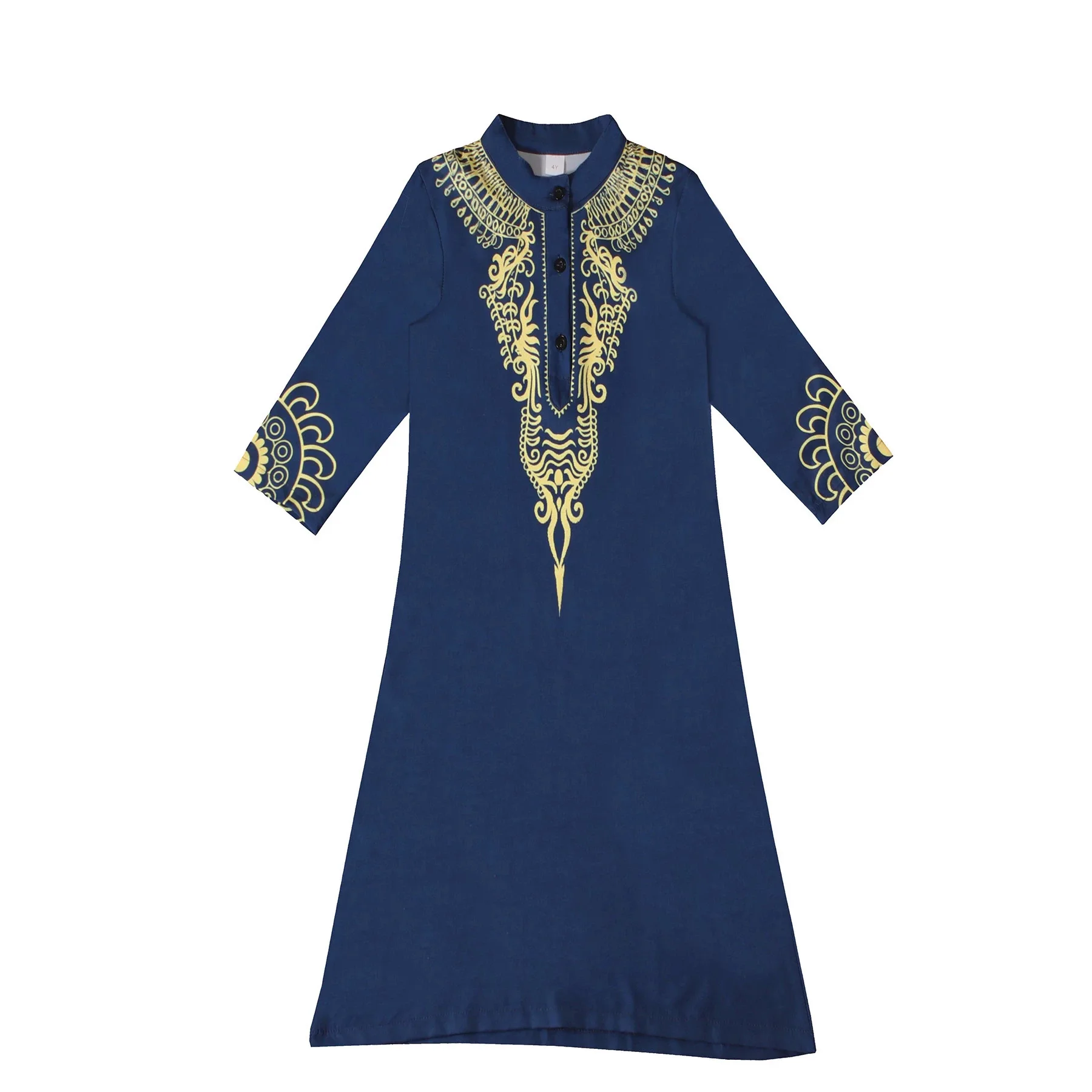 New Arrival Toddler Boy Full Length Kaftan, Floral Printed Mandarin Collar Tunic, INS Trendy Children Ethnic Wear