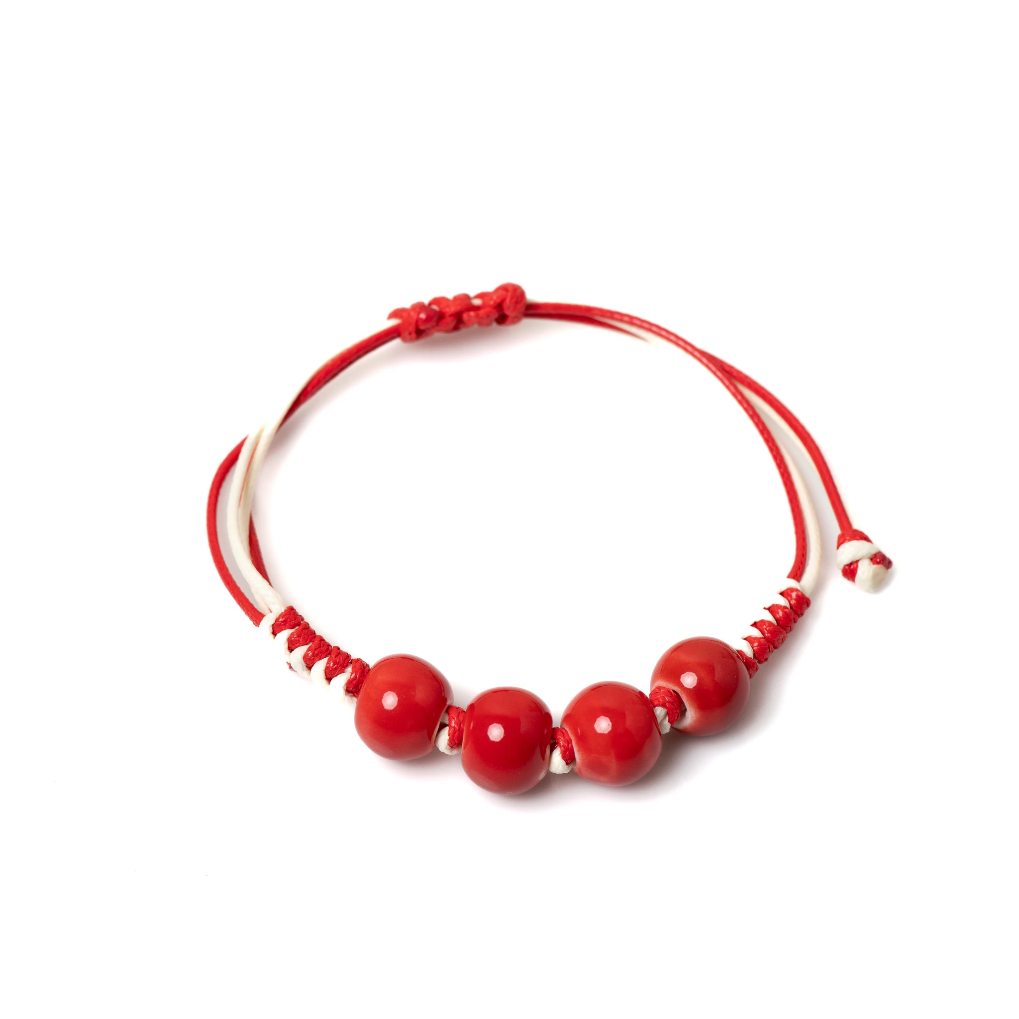 Red Ceramic Beaded Bracelet Handmade Adjustable Jewelry Minimalist Style for Men and Women 172