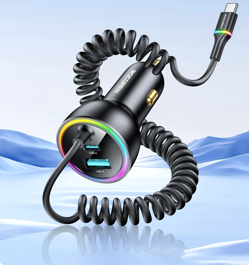 Rocoren 70W USB-Autoladegerät, schnelles Laden, PD 35W USB-C-Autoladegerät mit Federladekabel, Typ-C-Autoladegerät für iPhone Xiaomi – Detail 21
