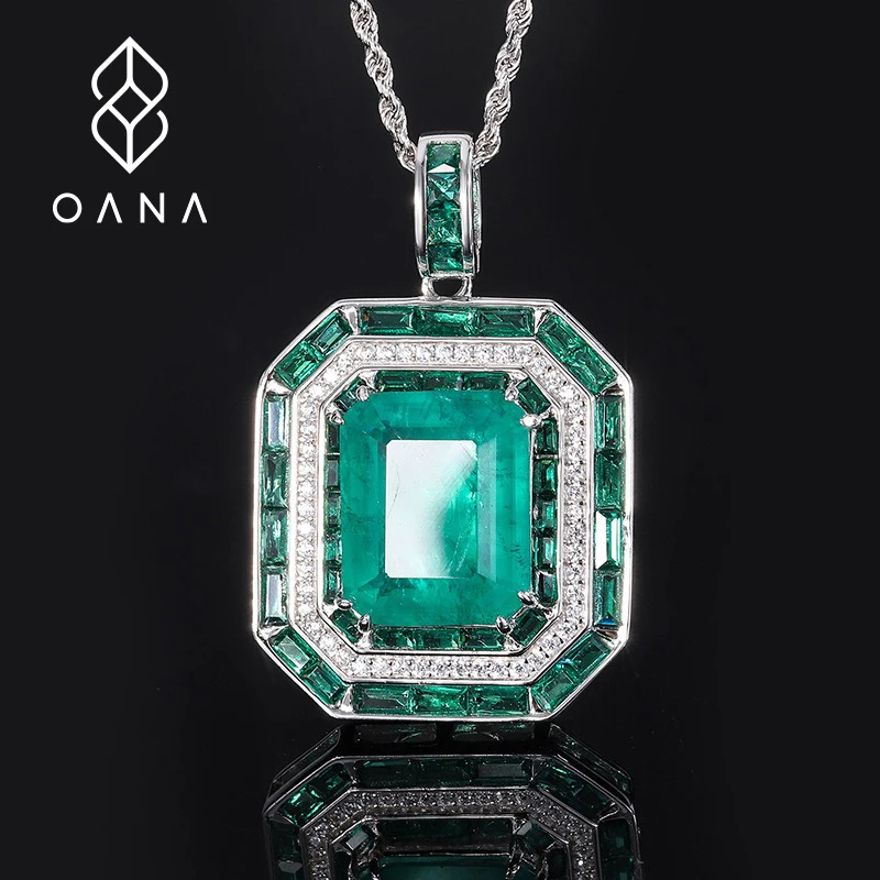 OANA S925 Full Body Silver Emerald Square Plate Luxury Jewelry Free Shipping