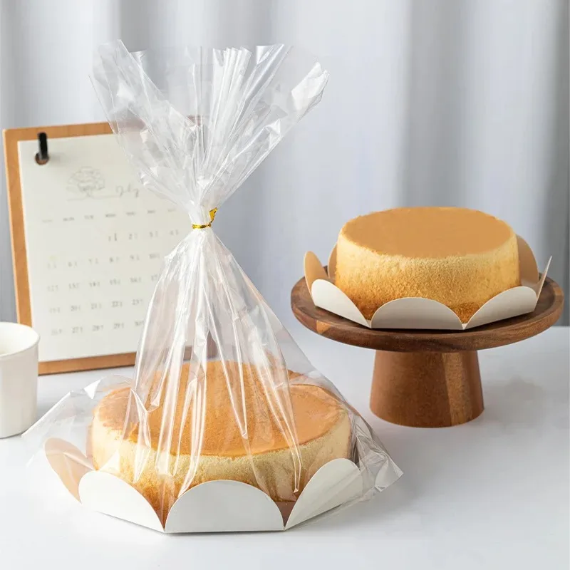 

10Pcs 6/8inch Chiffon Cake Bread Packaging Bags With Paper Tray Toast Dessert Baking Bakery Party Food Wrapping Bag