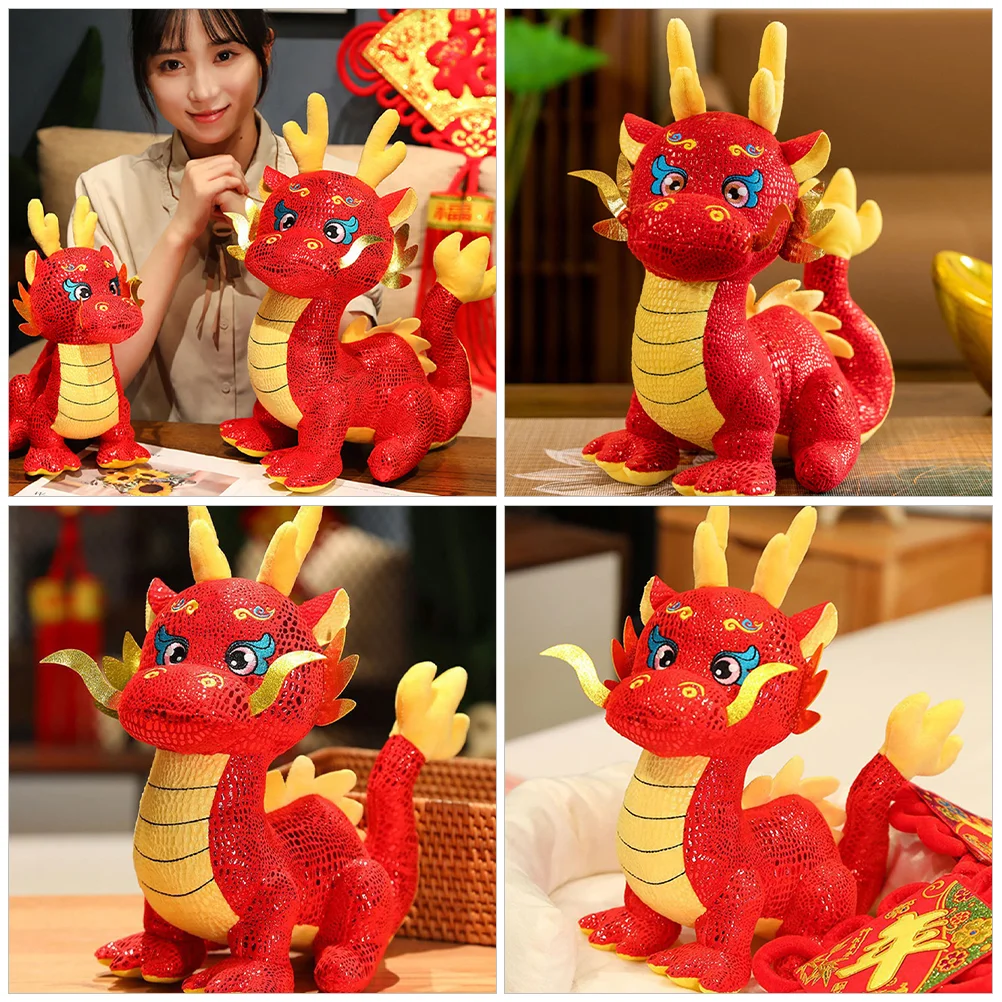 2 Pcs Toy Dragon Stuffed Plush Chinese New Year Mascot Animal Lovely Red Child