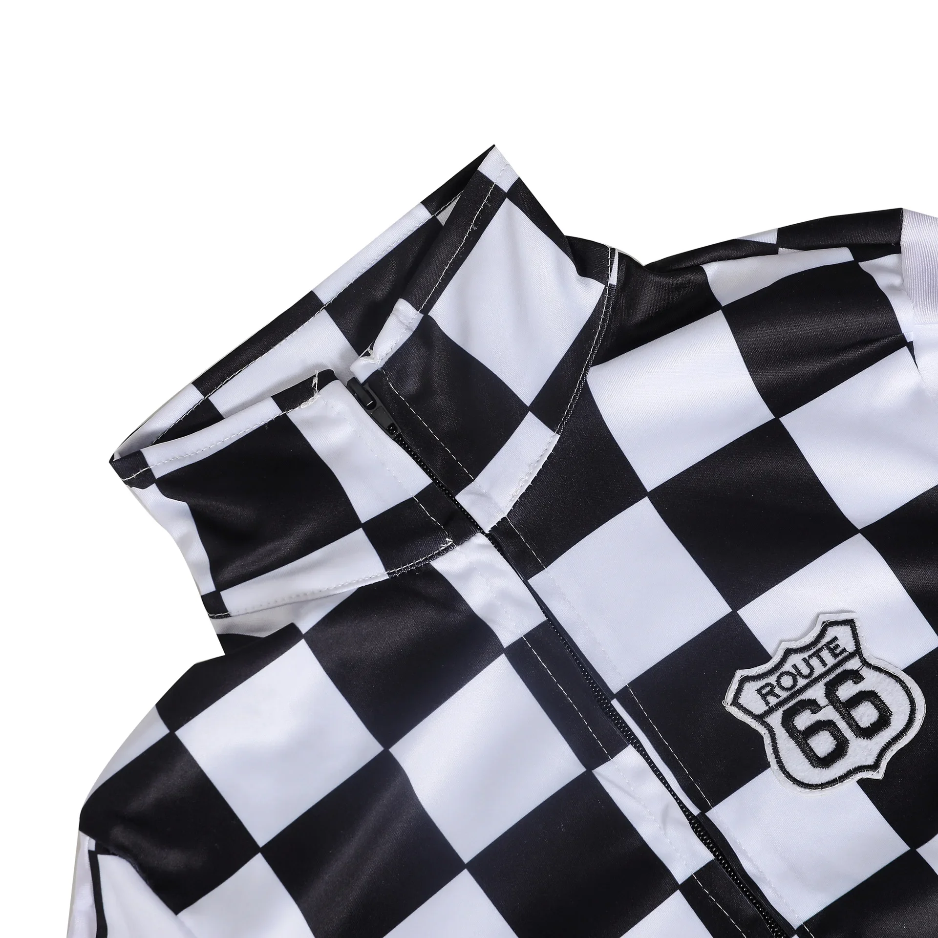 Sexy Racing Girl Outfit Bodysuit Race Car Driver Costume Ladies Black White Plaid Jumpsuit Long Sleeves Outfit