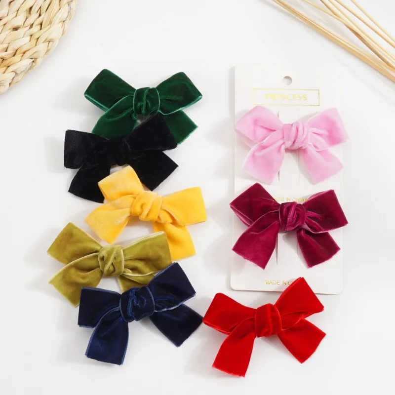 2pcs/set Small Velvet Bow Hair Clips for Children Girls Hair Bangs Clips Hairpins Sweet Princess Hair Clip Barrettes Accessories