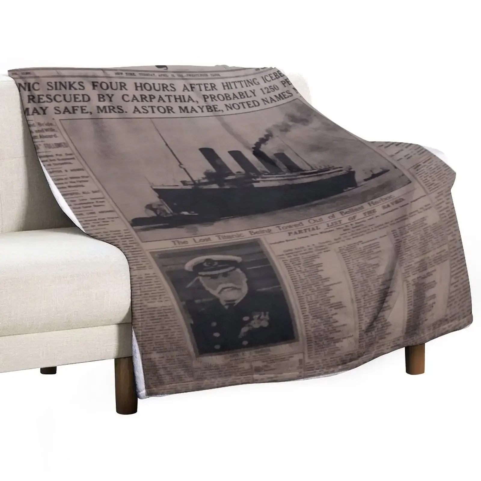 FRONT FRONT OF THE NEW YORK TIMES THE DAY AFTER THE TITANIC SINK Throw Blanket Spring Fall Cozy Throw Blanket for Couch