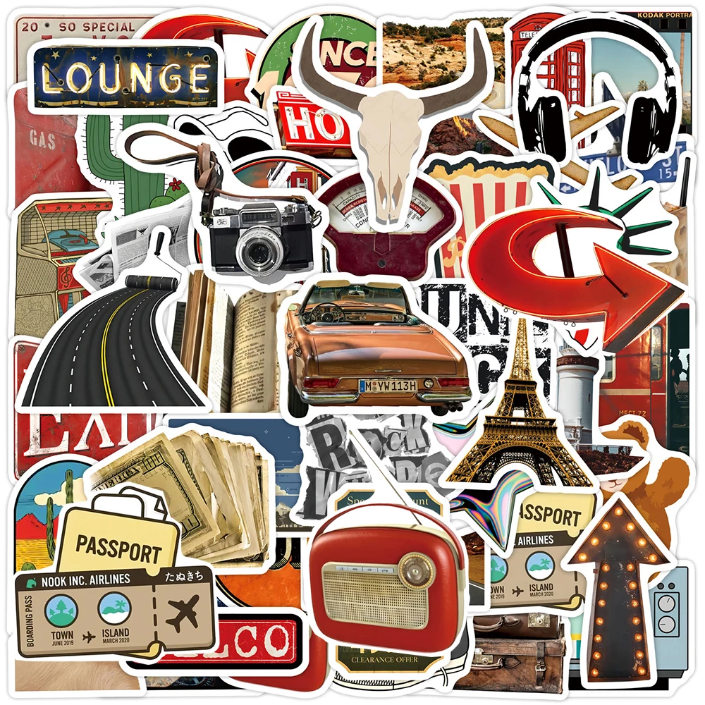 10/30/50pcs 빈티지 아메리칸 스타일 아트 그래피티 스티커 레트로 만화 스티커 스케이트보드 노트북 전화 방수 데칼 팩