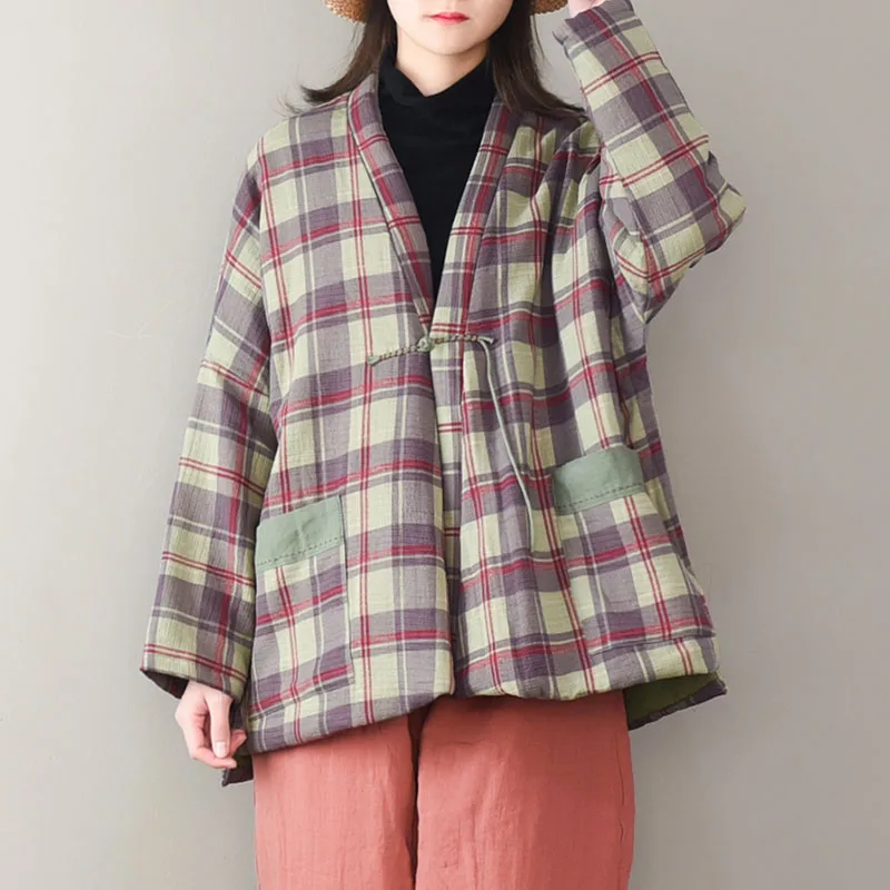 Original Cotton Checkered Seam Loose Cotton-Padded Jacket Handiness Women's Autumn And Winter Irregular Short Clip Cotton Coat