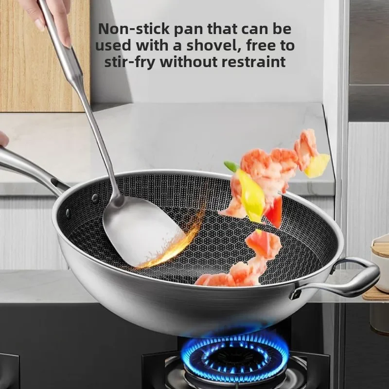 Stainless steel wok Honeycomb non-stick skillet Household wok induction cooker Gas cooker wok pan pan pan set