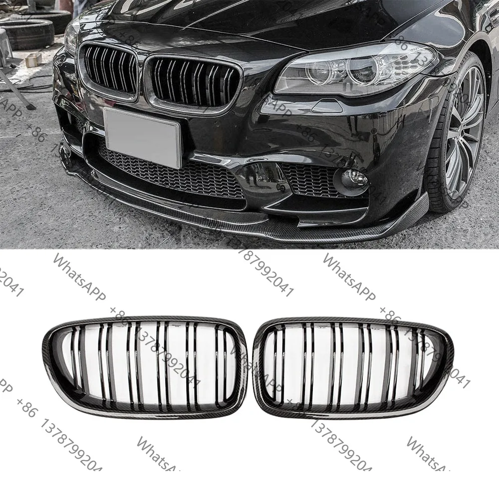 L36A Glossy Carbon Fiber Double Slats Front Kidney Grille For 5 Series F10 F11 M5 2010‑2016
