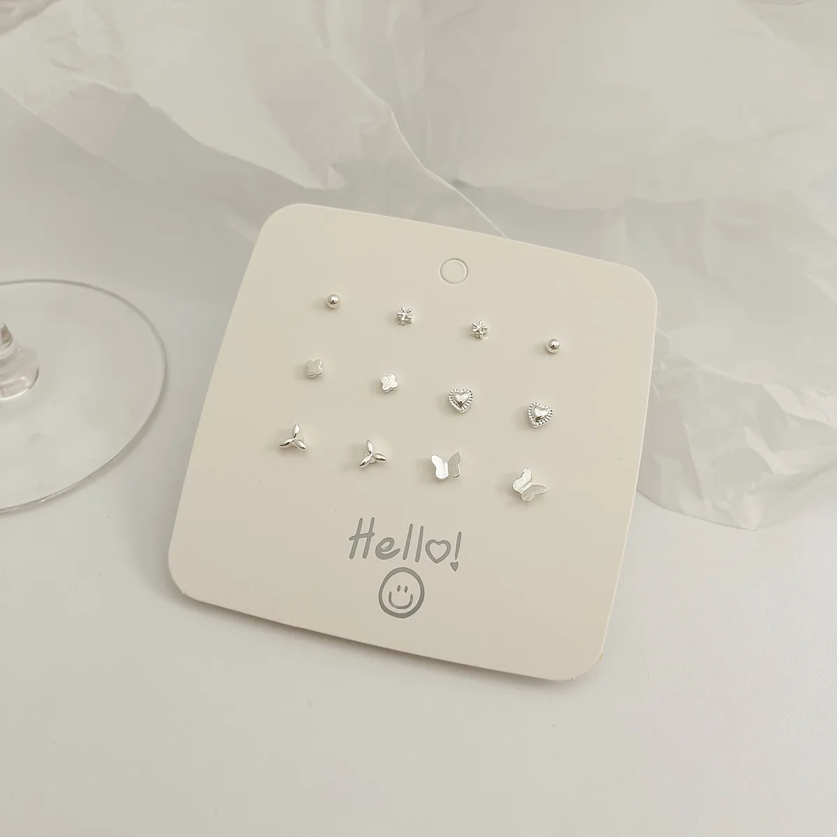 6 Pairs S925 Silver Needle Zinc Alloy Earrings Set Silver Color Flower Butterfly Heart Shape Cute Earrings For Women Jewelry