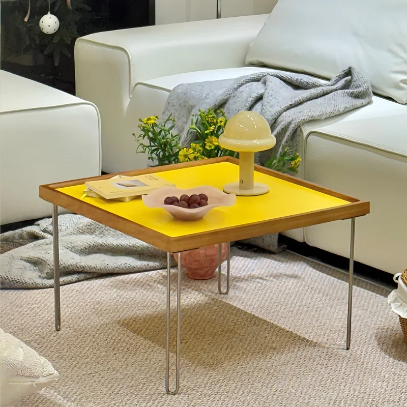 

Top and Stainless Steel Frame Space Saving Design for Living Room Bedroom Nordic Multi-Functional Coffee Table with Solid Wood
