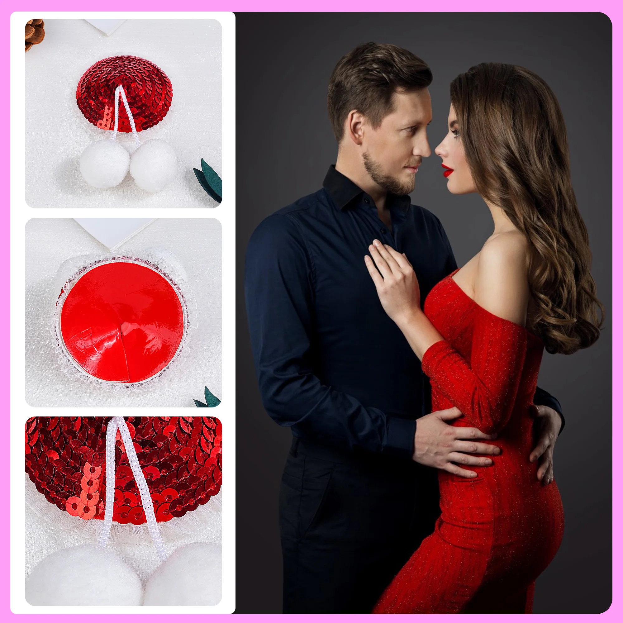 Fashion 1 Pair Christmas Sequin Nipple Covers Round Shape Breast Stickers Pasties Women Lingerie Lace Decor Red Chest Stickers